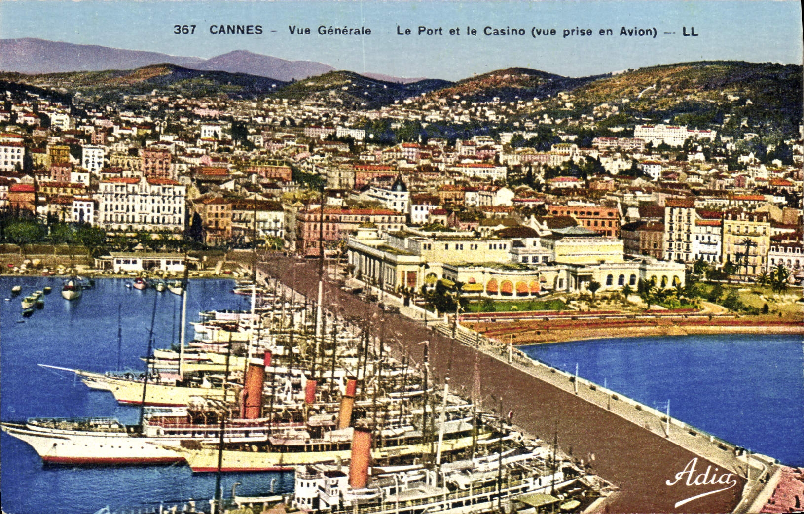 VINTAGE POSTCARD Cannes View the Port and the Casino Boats