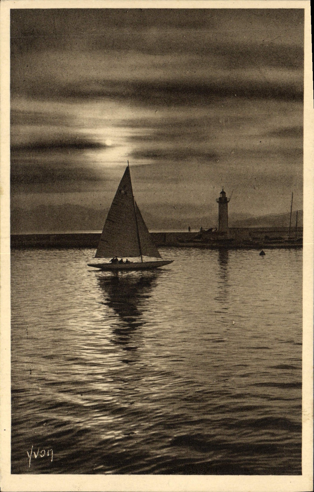 VINTAGE POSTCARD Cannes Sunset Boat