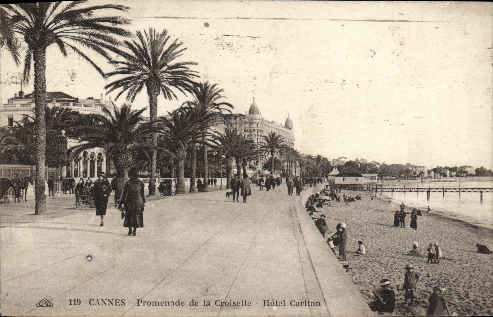 VINTAGE POSTCARD Cannes Walk of the Small cross Carlton Hotel