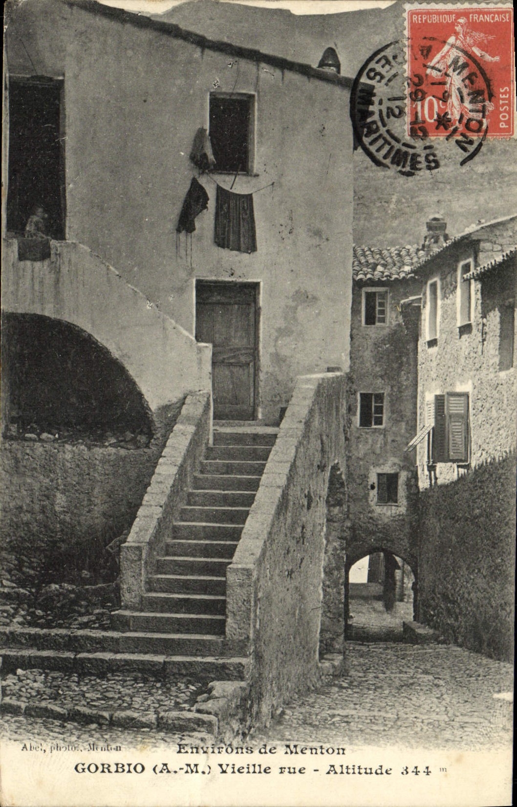 VINTAGE POSTCARD Gorbio Old woman street