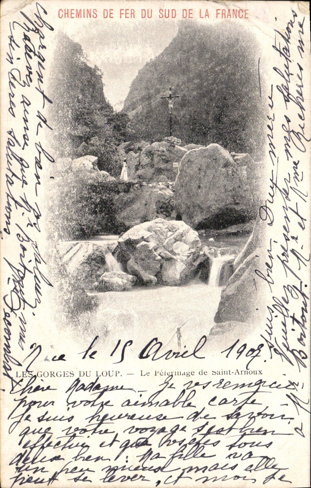 VINTAGE POSTCARD Falls of the Wolf the pilgrimage of Arnoux Saint