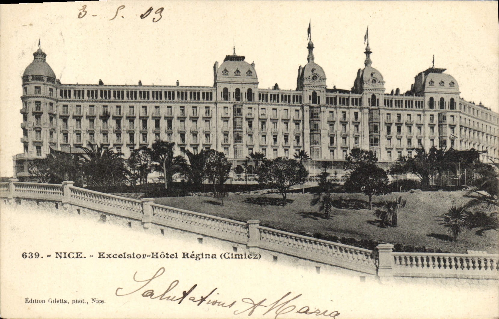 VINTAGE POSTCARD Nice Excelsior Regina Hotel