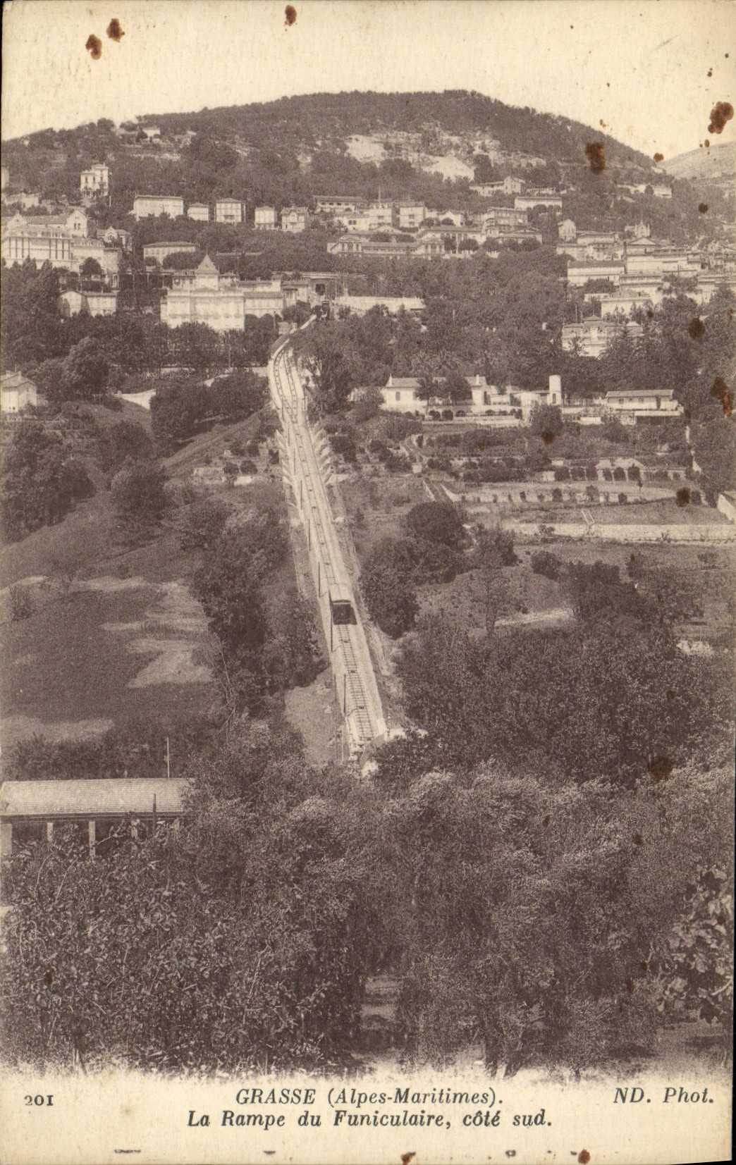 POSTAL de la VENDIMIA grasa la cuesta de la parte meridional funicular