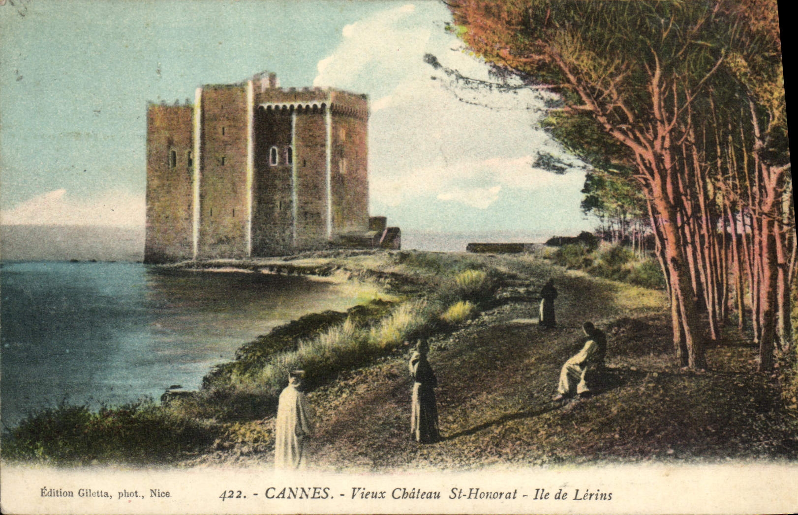 VINTAGE POSTCARD Cannes Old Castle St Honorat Island of Lerins