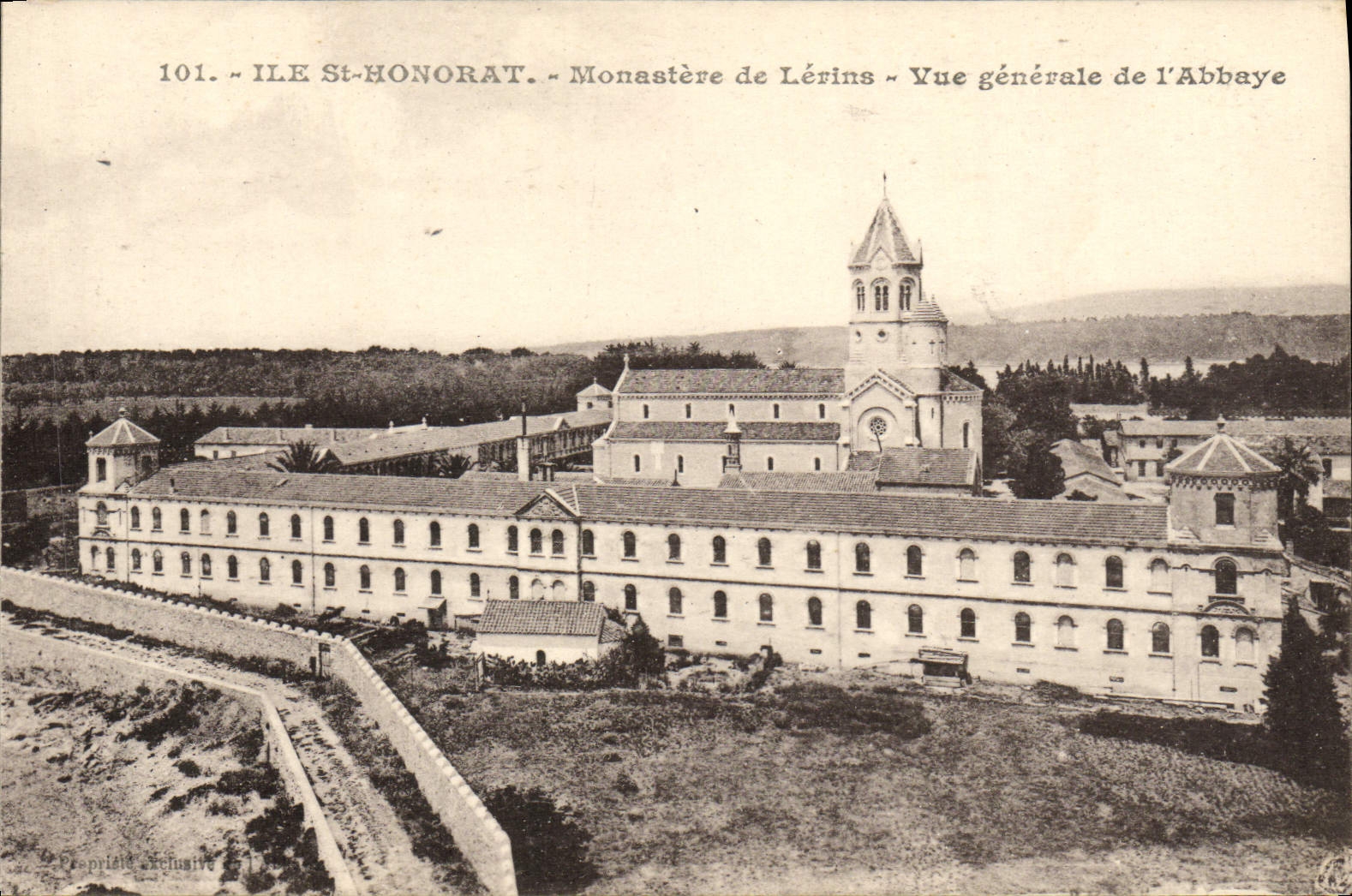 VINTAGE POSTCARD Island Saint Honorat Monastery of Lerins View of the Abbey