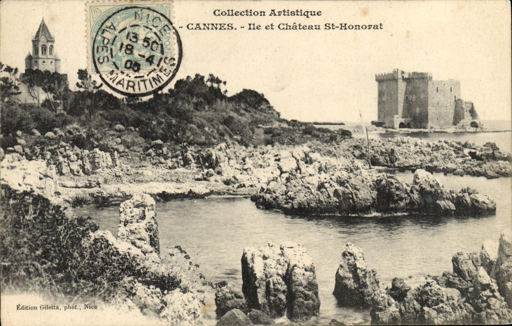 VINTAGE POSTCARD Cannes Island and Castle St Honorat