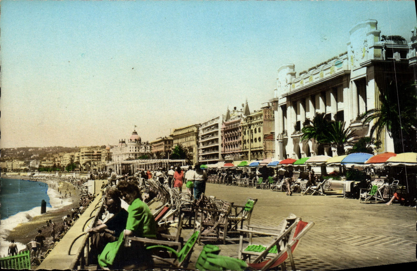 POSTAL de la VENDIMIA Menton la frontera y el Grimaldi