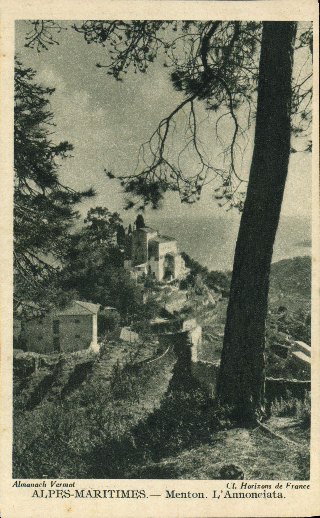 POSTAL de la VENDIMIA Menton las montan@as marítimas Annonciata