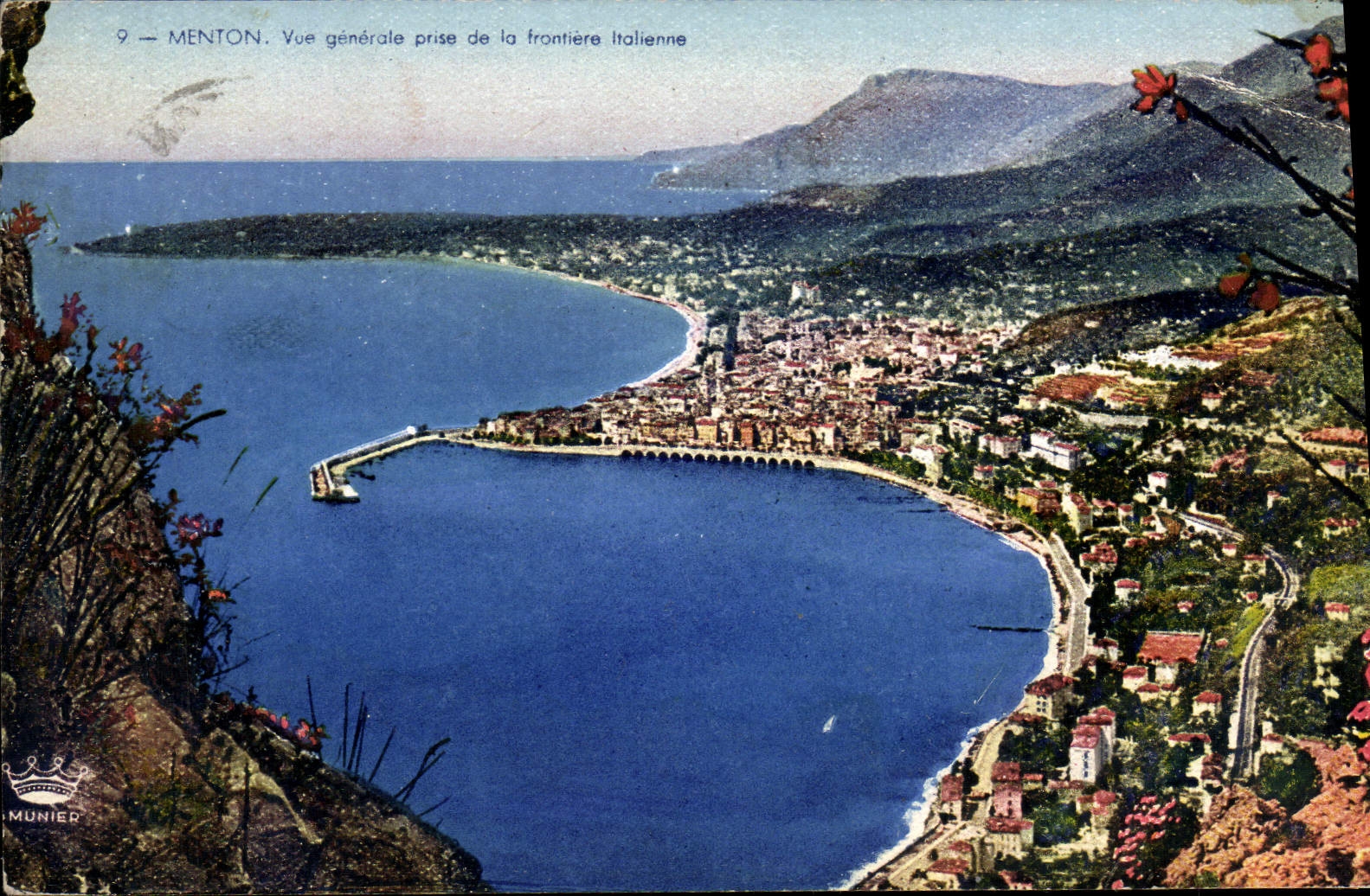 De la VENDIMIA de la POSTAL frontera italiana tomada visión Menton