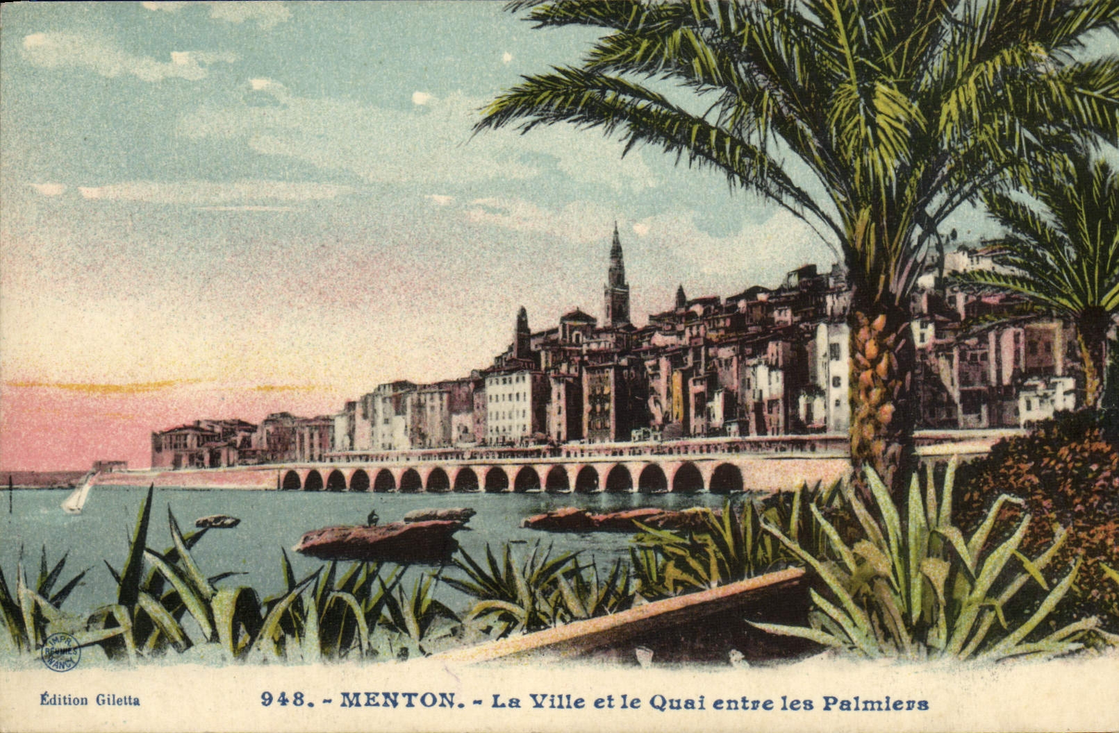 CPA Menton La Ville et le Quai Entre les Palmiers