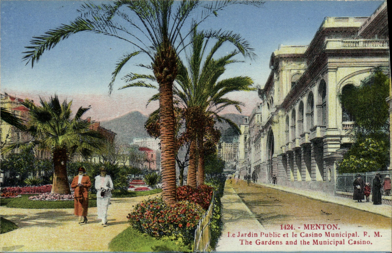POSTAL de la VENDIMIA Menton el jardín público y el casino municipal