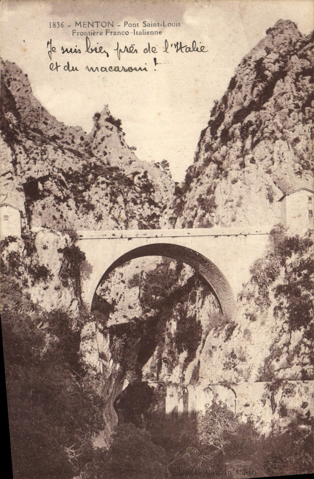De la VENDIMIA de la POSTAL frontera italiana libre de St. Louis del puente Menton