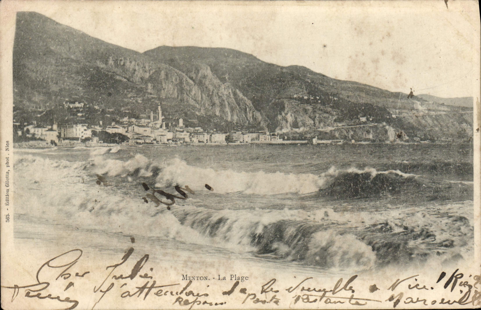 POSTAL de la VENDIMIA Menton la playa