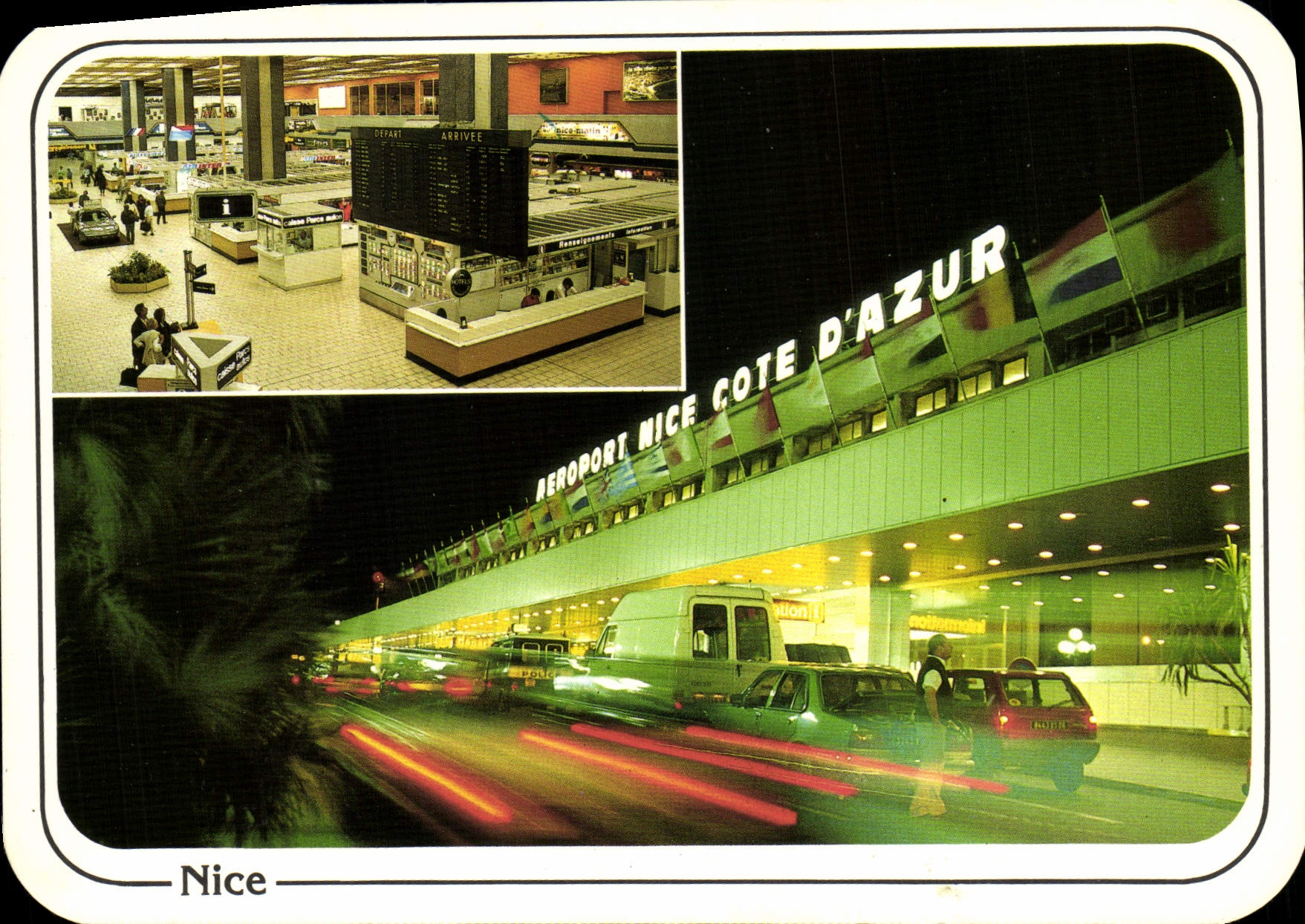 POSTAL MODERNA Niza Riviera dimensiona azul el aeropuerto la noche