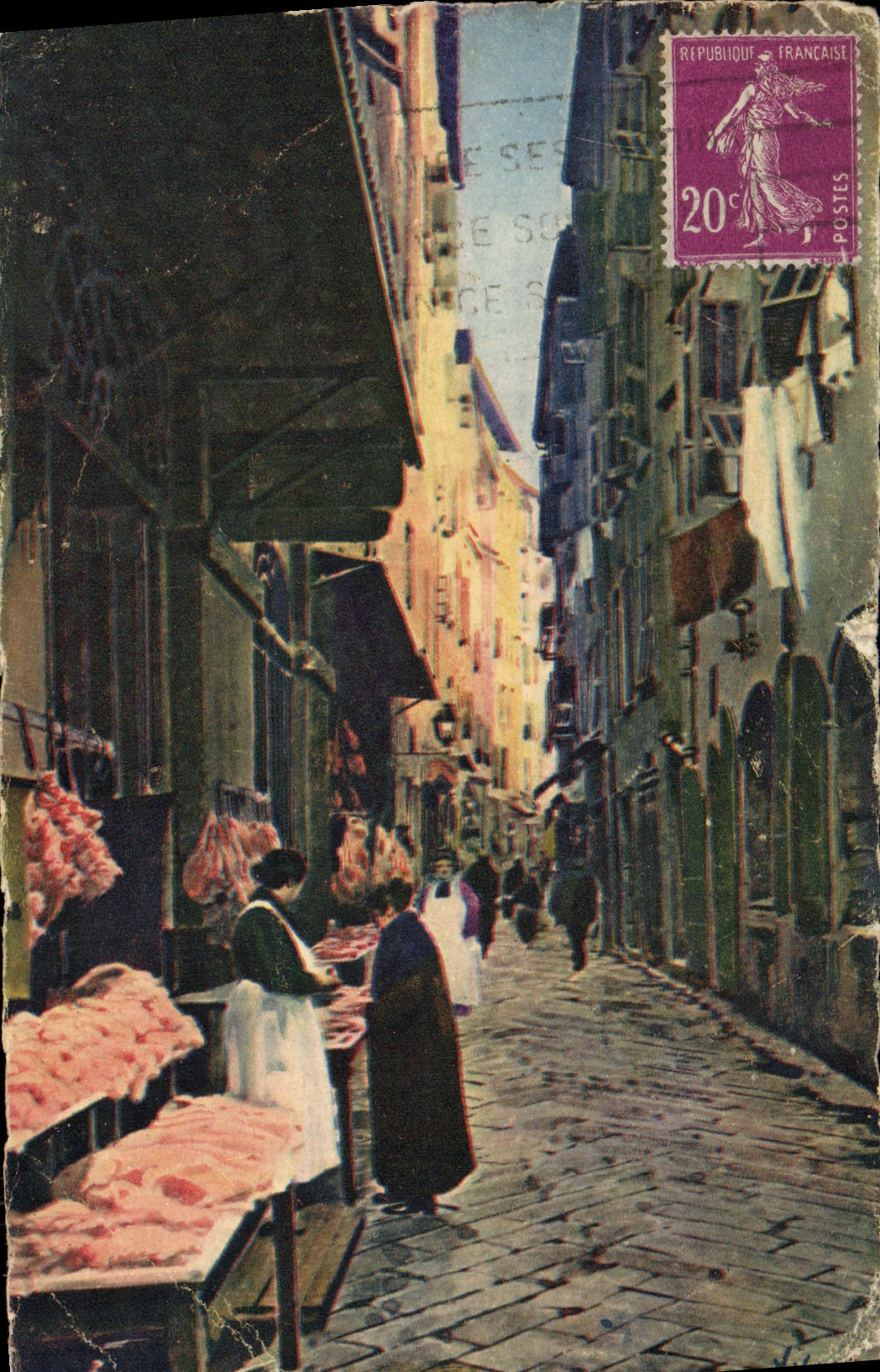 POSTAL de la VENDIMIA Niza la calle de los carniceros