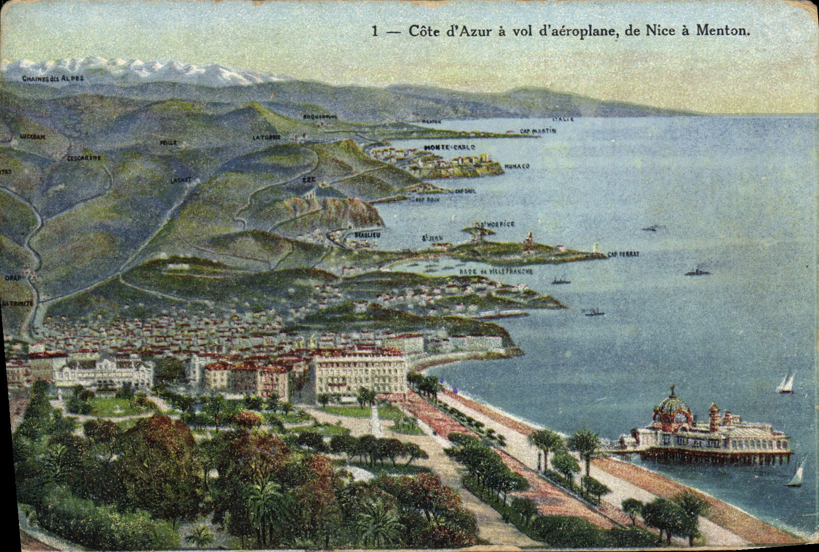 La POSTAL de la VENDIMIA que Niza el azul del corral tiene vuelo del aeroplano de Niza tiene Menton