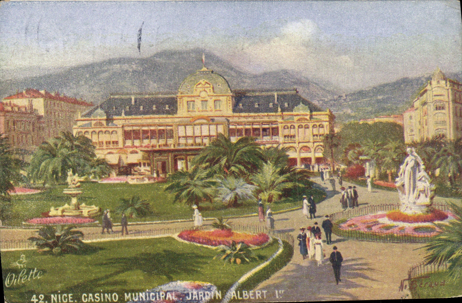 VINTAGE POSTCARD Nice Municipal Casino Garden Albert 1st