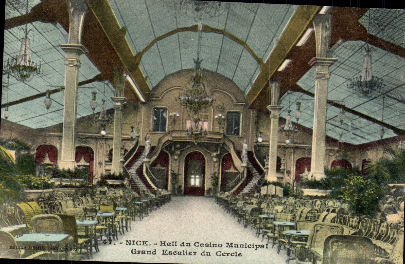 VINTAGE POSTCARD Nice Hall di Municipal Casino Large Staircase of the Circle