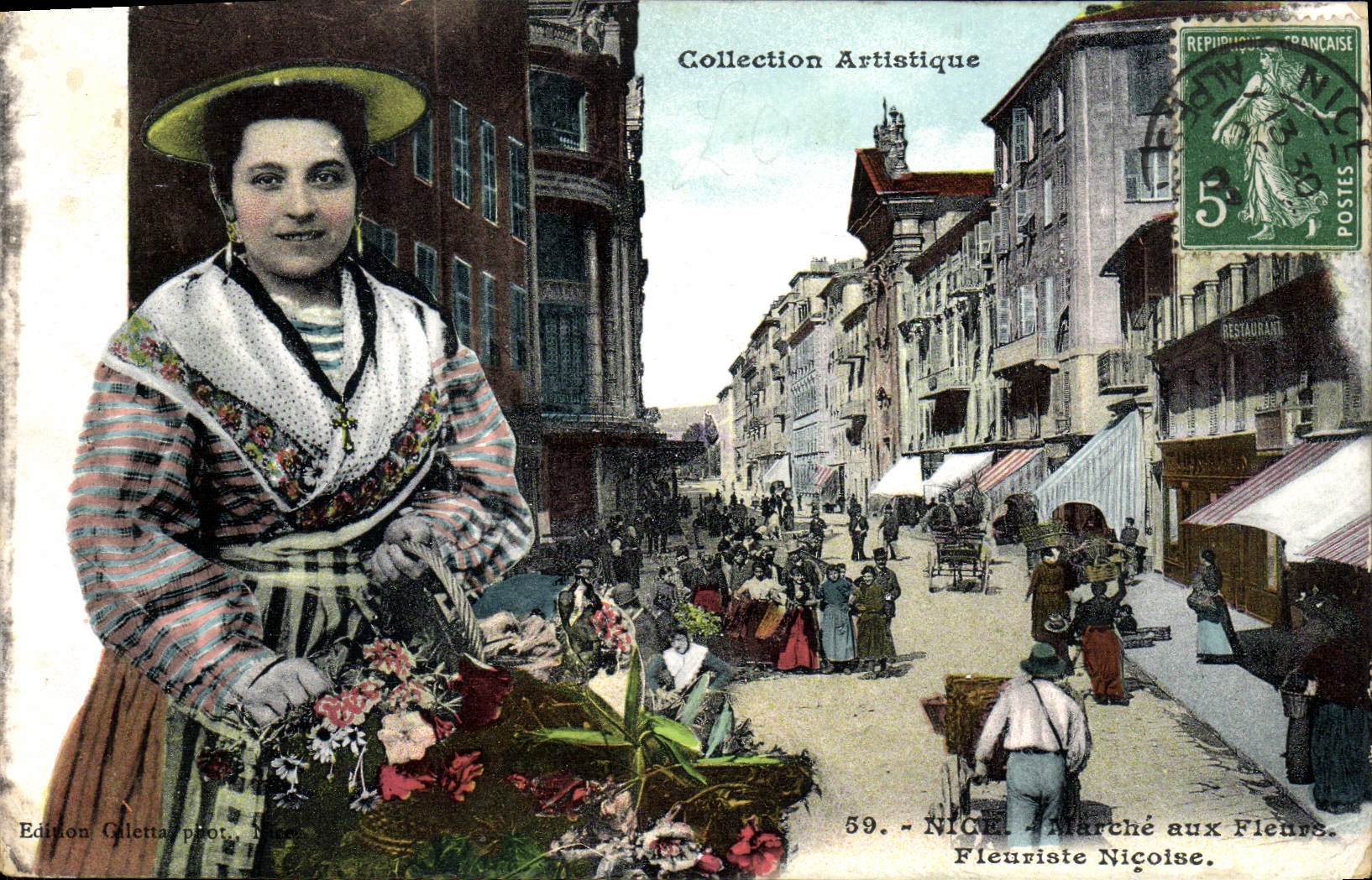 La POSTAL de la VENDIMIA Niza va al nicoise de Fleuriste de las flores