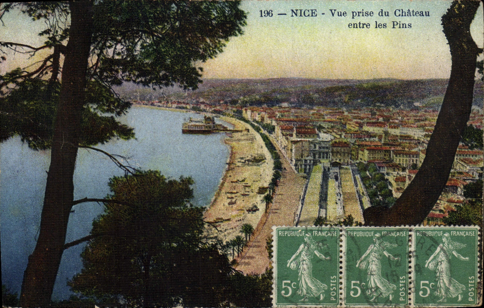 La POSTAL de la VENDIMIA Niza vista del castillo inscribe los pinos