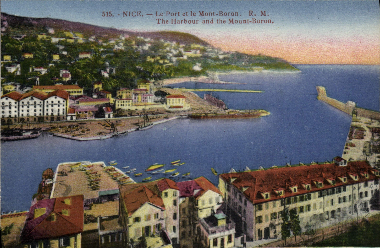 POSTAL de la VENDIMIA Niza el puerto y el montaje del boro