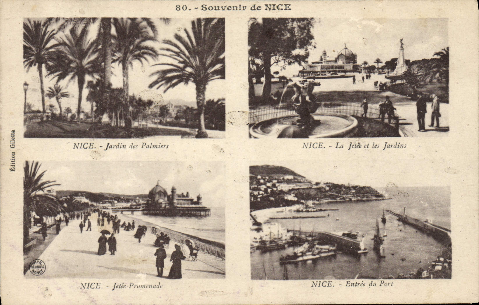 CPA Souvenir de Nice Jardin des palmiers La jetee Entree du port 