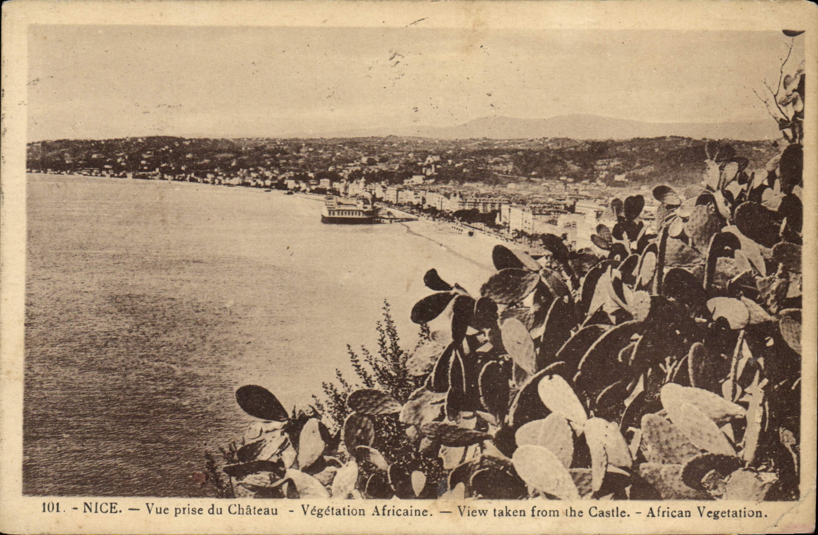 POSTAL de la VENDIMIA Niza vista de la vegetación del africano del castillo