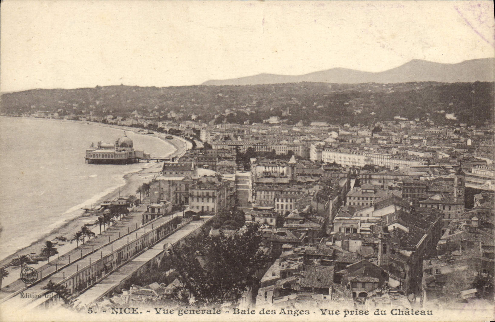 Bahía de la opinión de la POSTAL de la VENDIMIA Niza de los ángeles vista del castillo