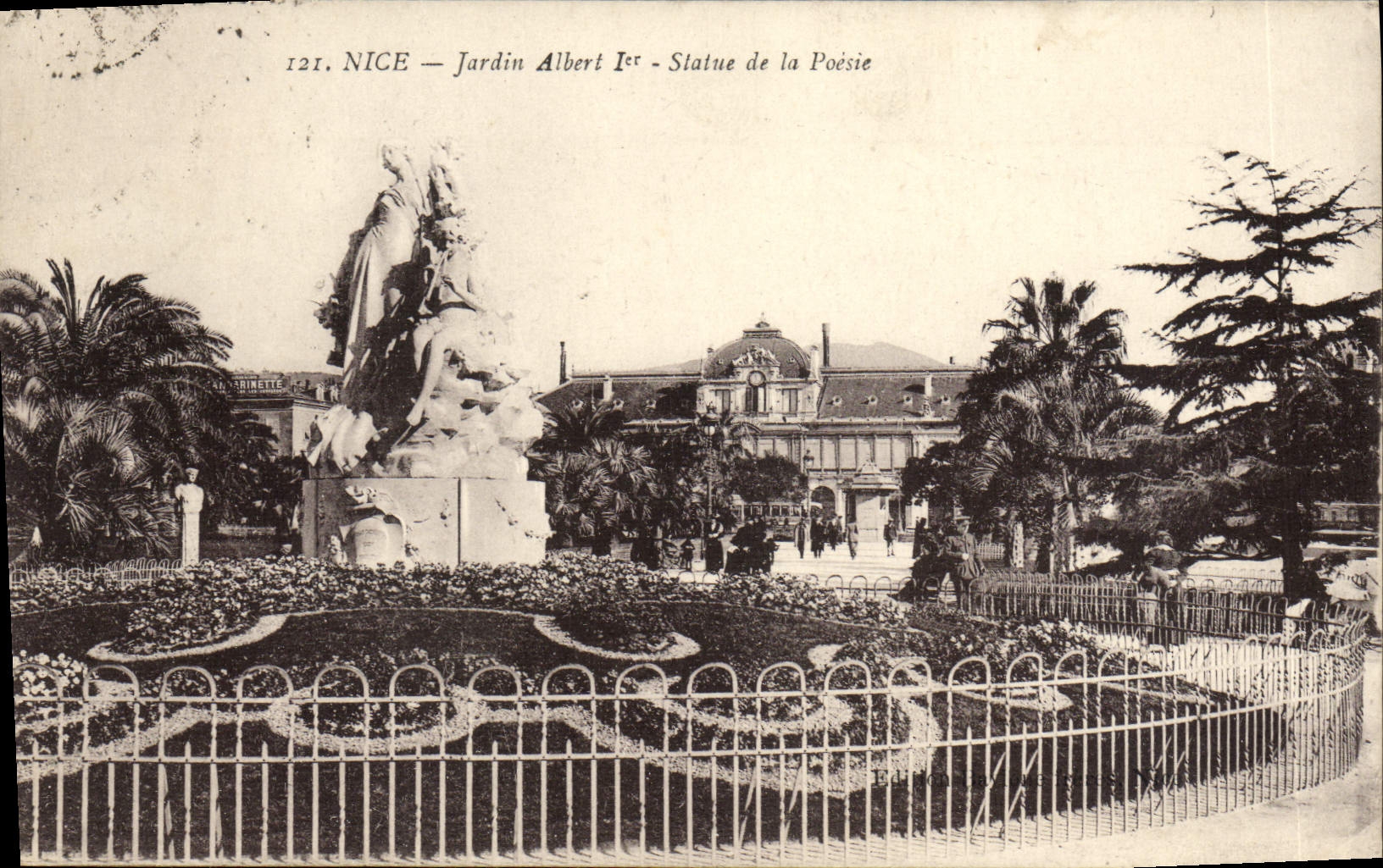 VINTAGE POSTCARD Nice Garden Albert 1st Statue of Poetry