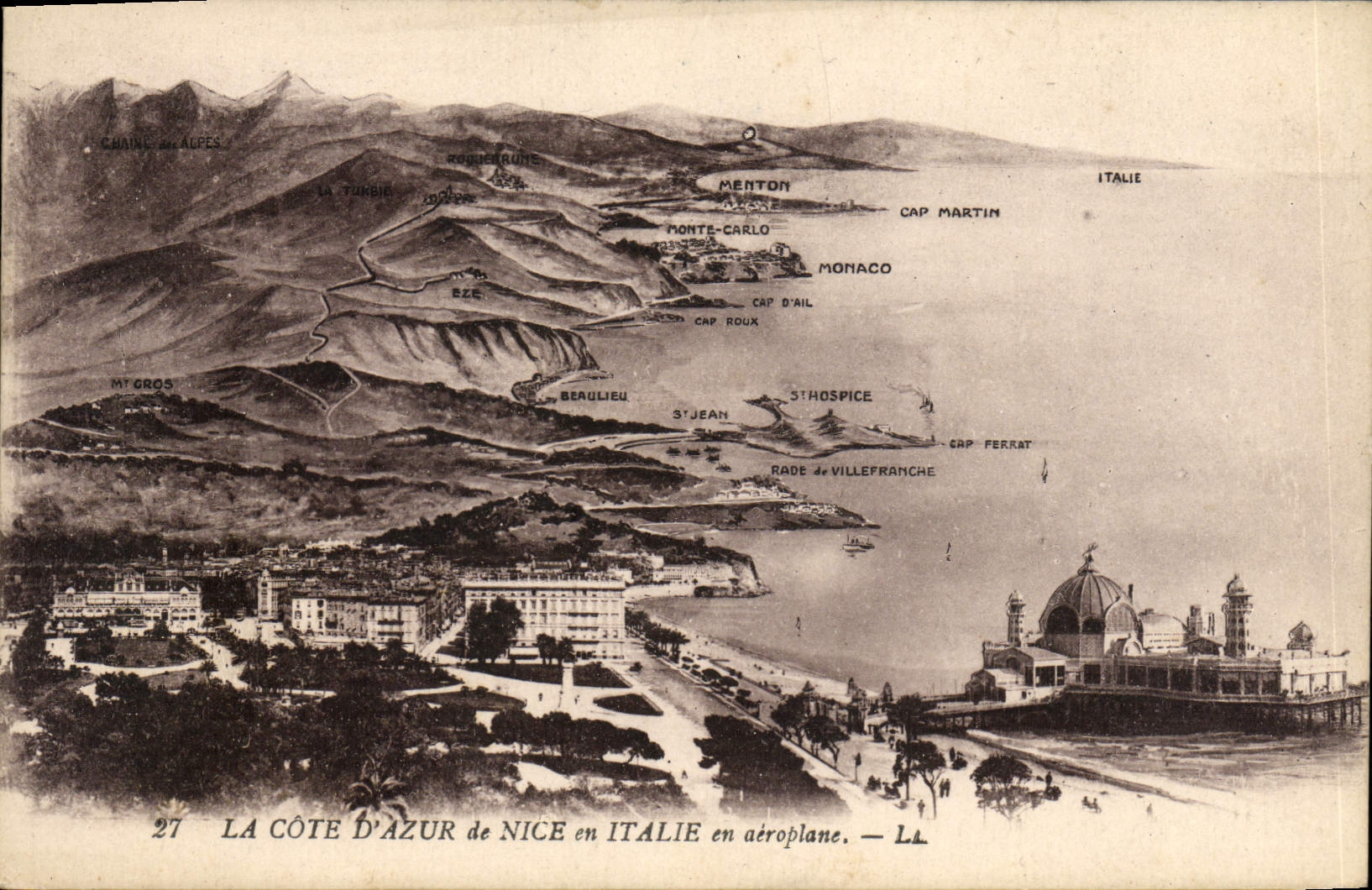 POSTAL de la VENDIMIA la dimensión del azul de Niza en Italaie en el aeroplano