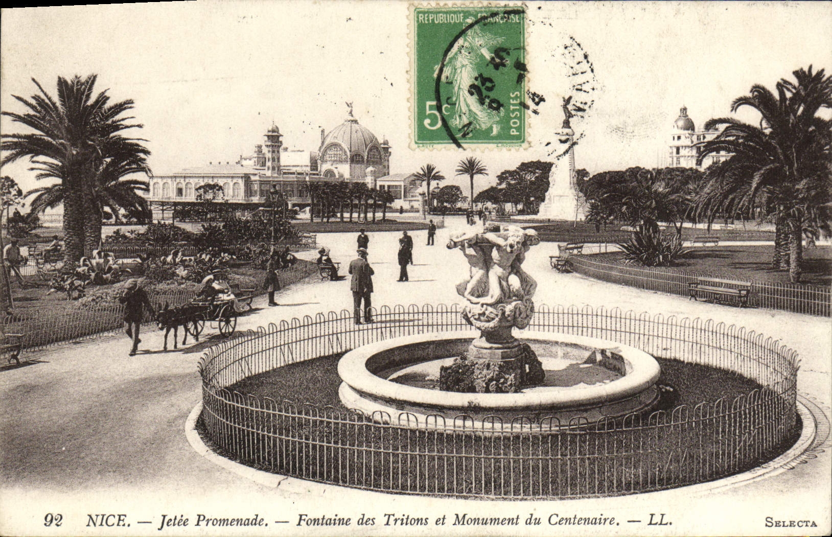 VINTAGE POSTCARD Thrown Nice Walk Fountain of the Tritons and Monument of the Centenary