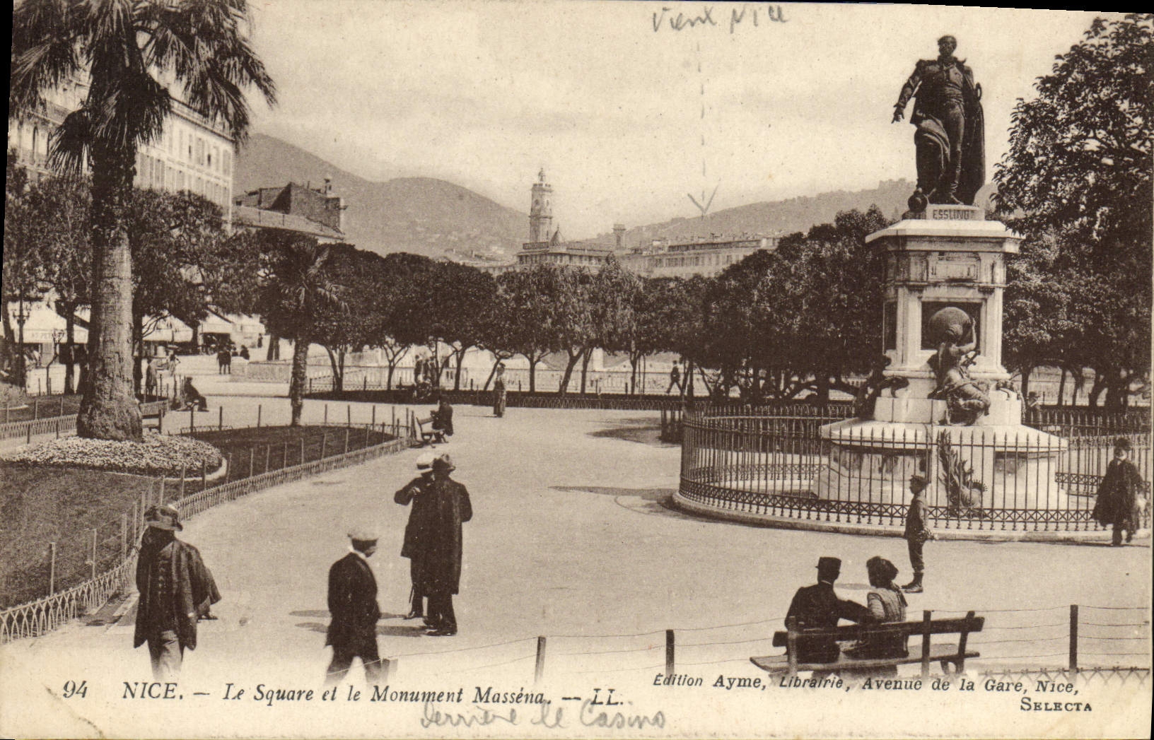 VINTAGE POSTCARD Nice the Public garden and the Massena Monument