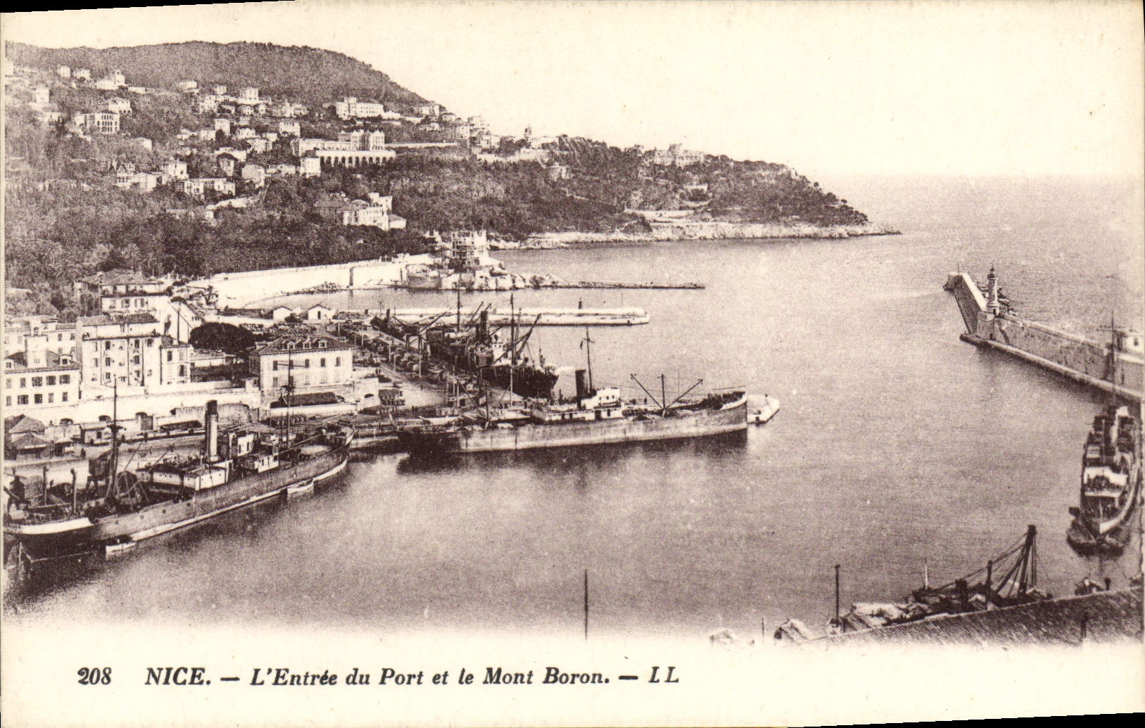 POSTAL de la VENDIMIA Niza la entrada del puerto los barcos del boro del montaje
