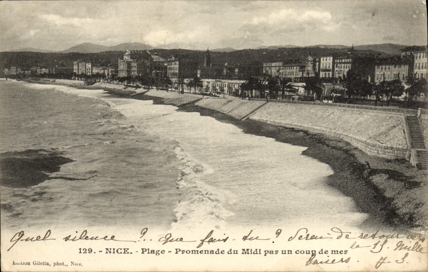 VINTAGE POSTCARD Nice Beach Walk of the South by heavy swell