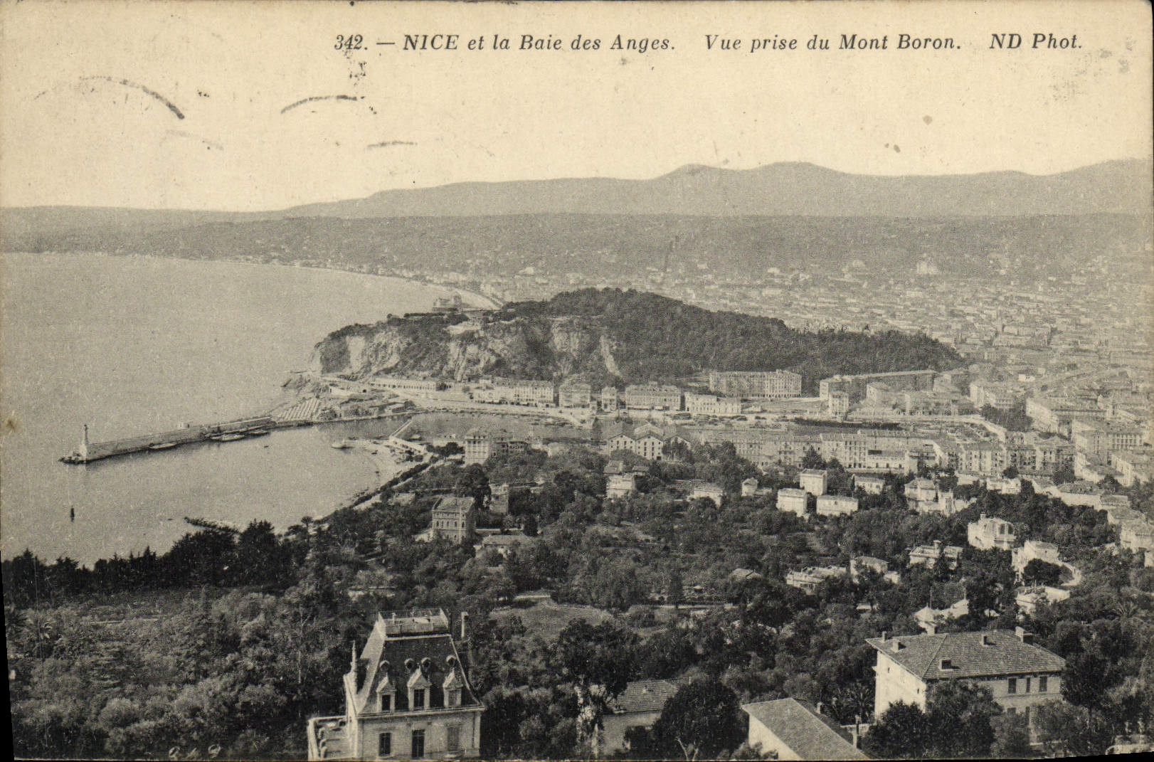 POSTAL de la VENDIMIA Niza y la bahía de los ángeles vista del montaje del boro