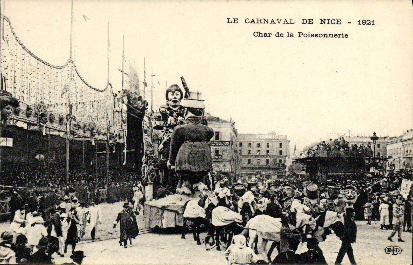 La POSTAL de la VENDIMIA el carnaval Niza del tanque 1921 de los pescados hace compras