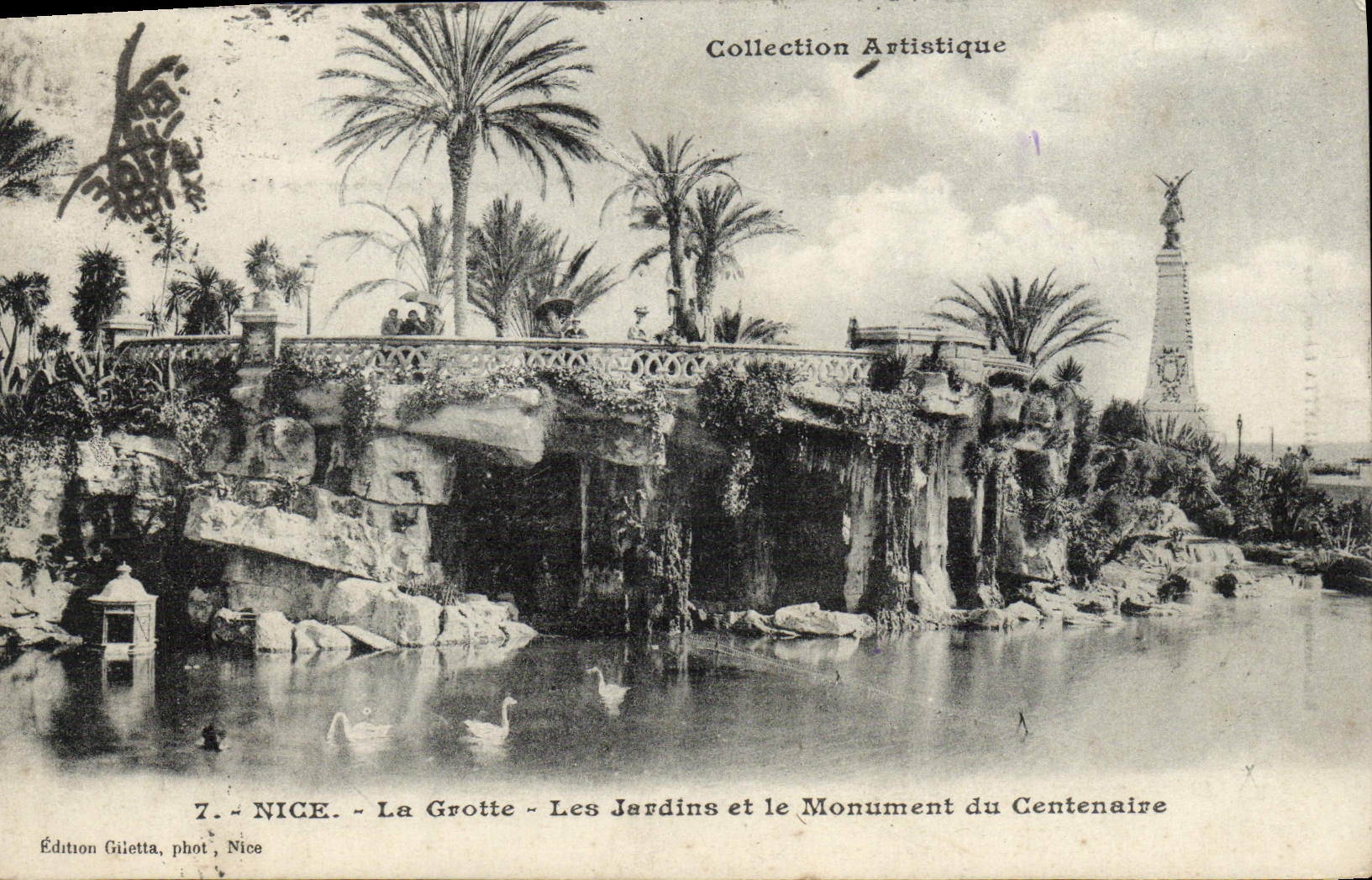VINTAGE POSTCARD Nice the Cave Gardens and the Monument of the Centenary