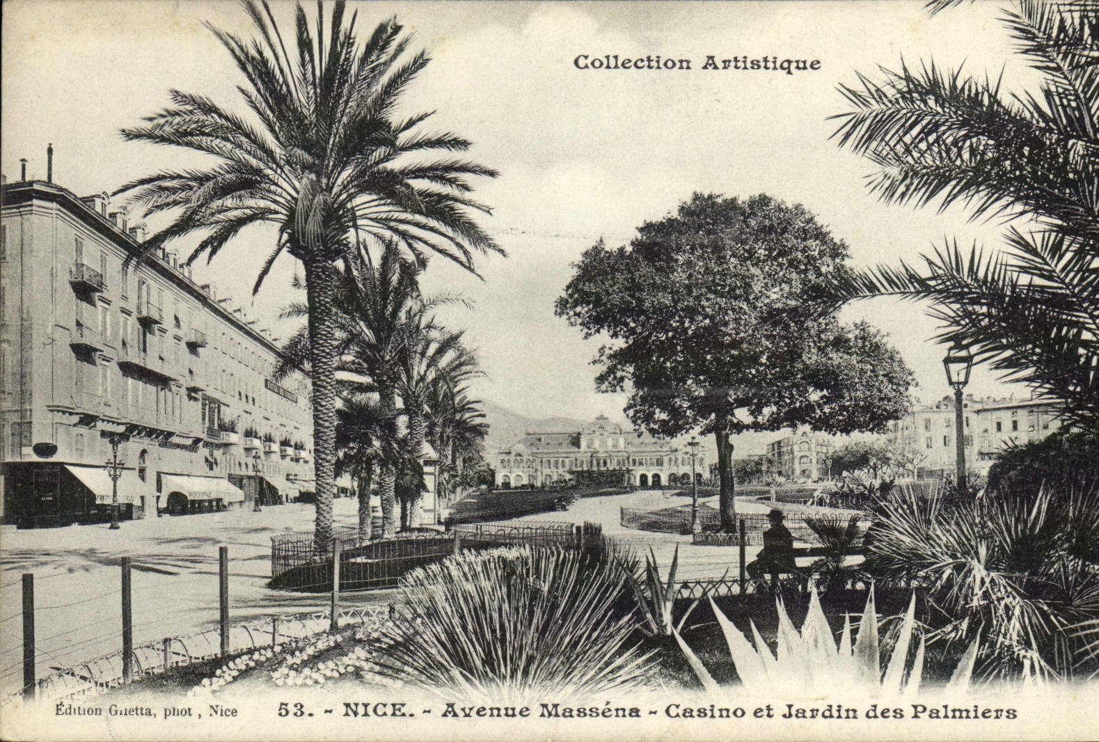 VINTAGE POSTCARD Nice Which occurred Massena Casino and Jardin of the Society Palm trees off the Defense off the Nice Olive Trade Oils