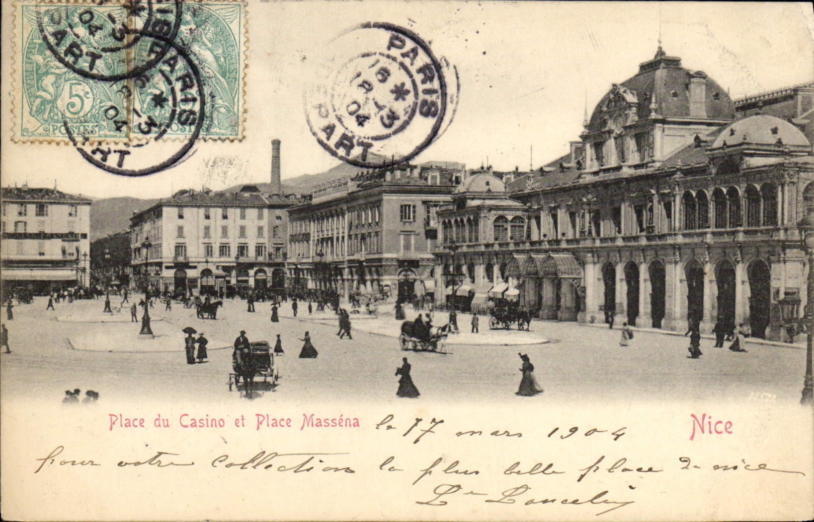 CPA Place du Casino et place Massena Nice