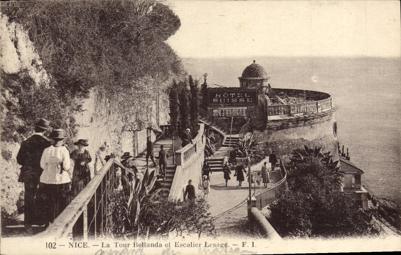 VINTAGE POSTCARD Nice the Tower Bellanda and Escalier Lesage Hotel Swiss