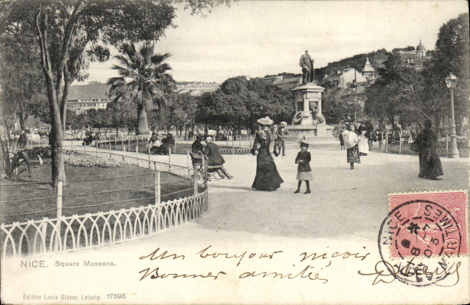 VINTAGE POSTCARD Nice Massena Public garden