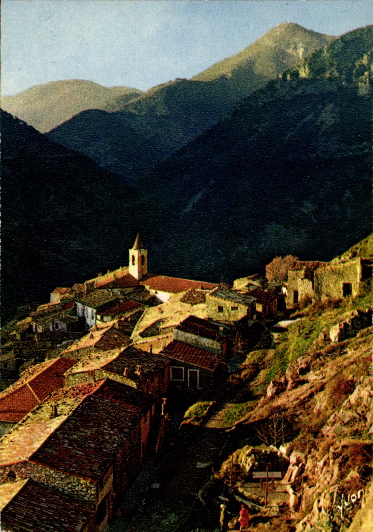 POSTAL MODERNA Menton puesta del sol en Sainte Inés la aldea del litoral