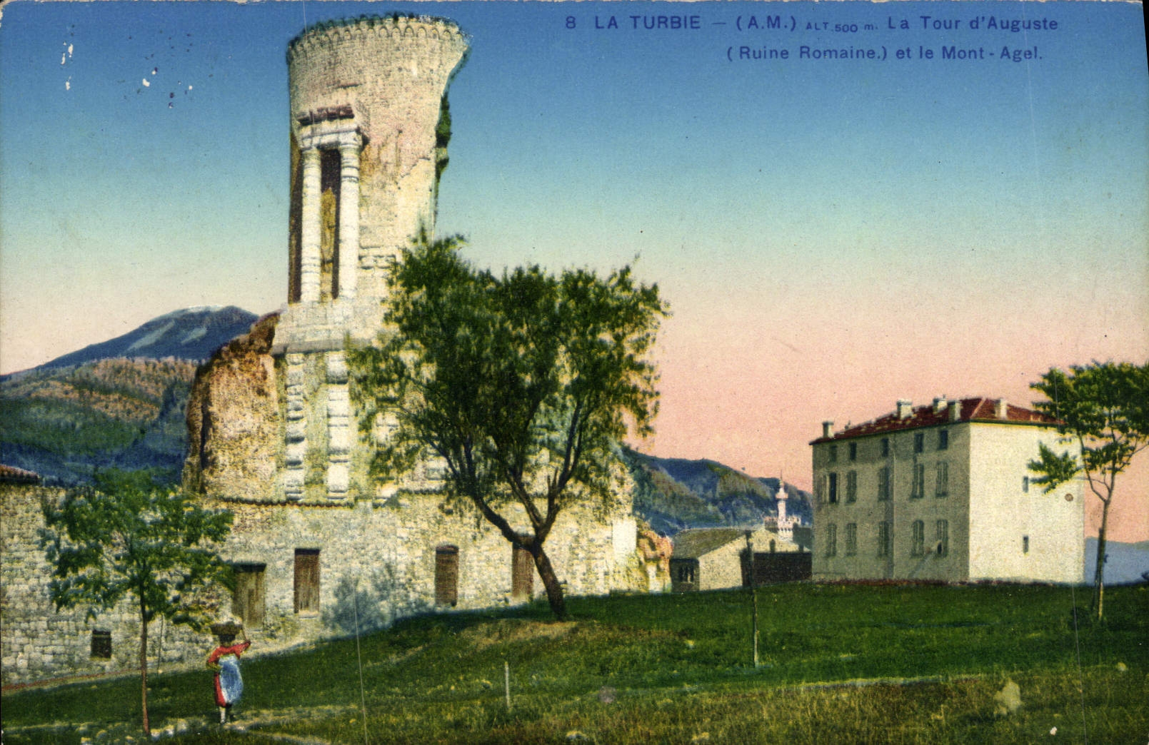 CPA La Turbie Vue sur la Tour d'Auguste et le Mont Agel