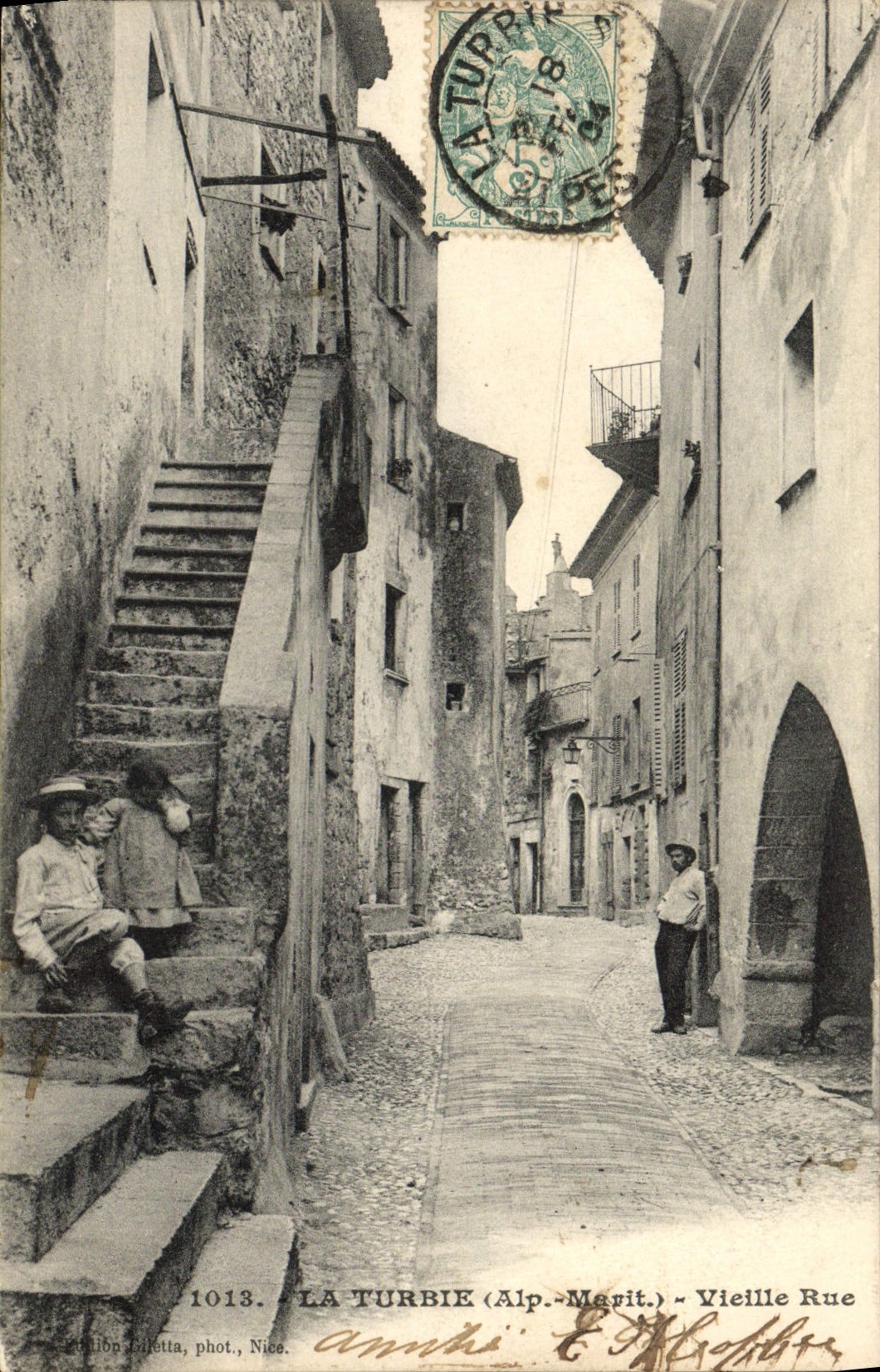 VINTAGE POSTCARD La Turbie Old Street Children