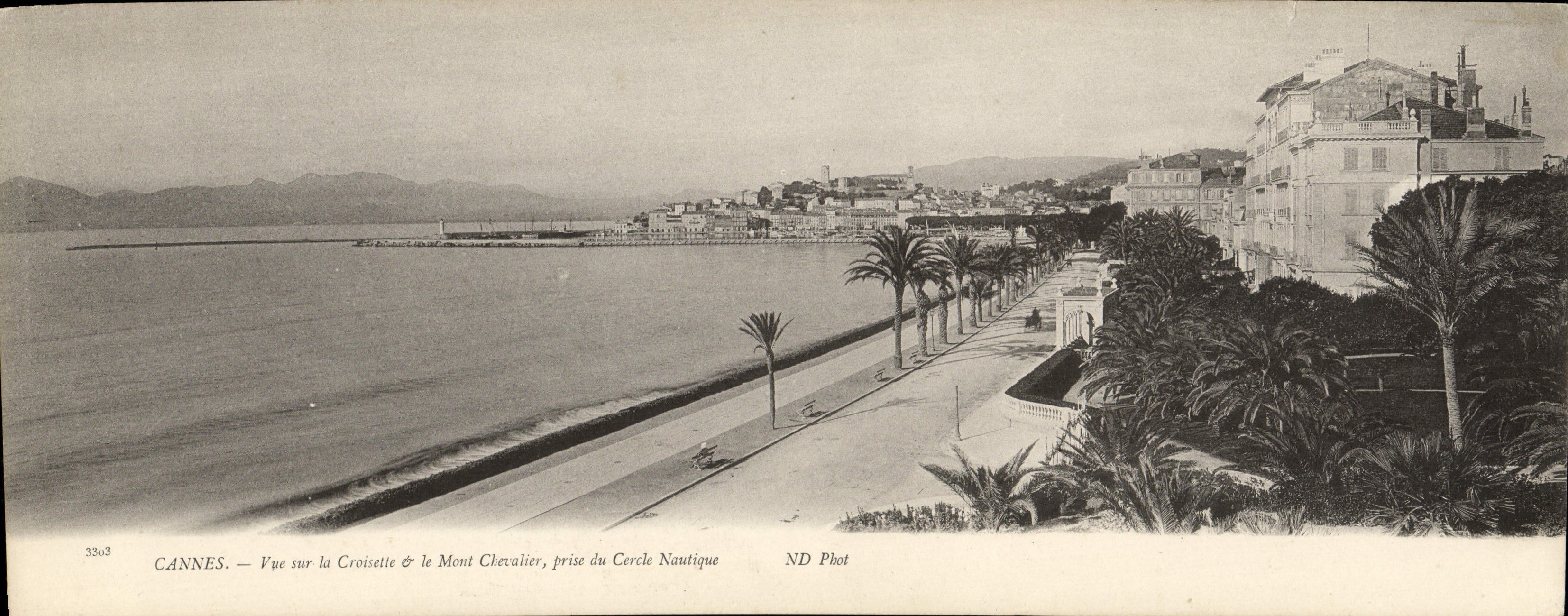 VINTAGE POSTCARD PANORAMIC CHART Cannes Seen on the Small cross and the Mount Knight taken of the Nautical Circle