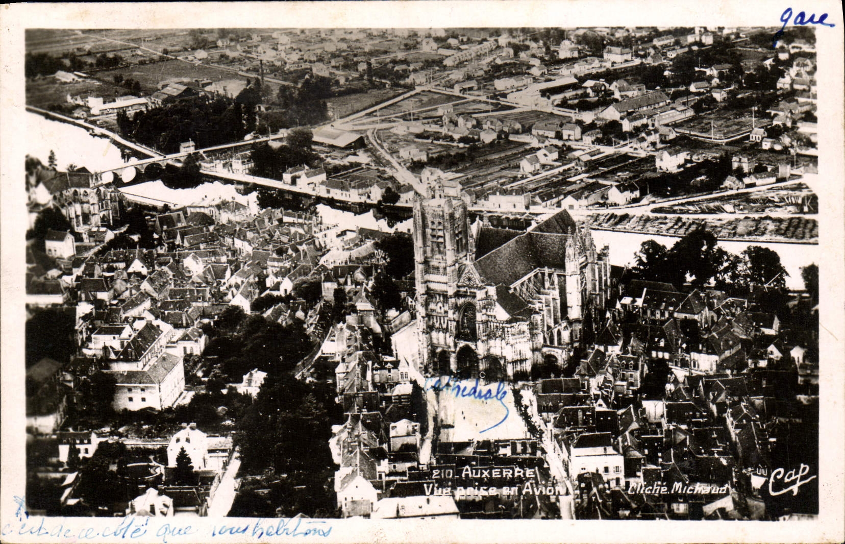VINTAGE POSTCARD Auxerre Seen from in the plane