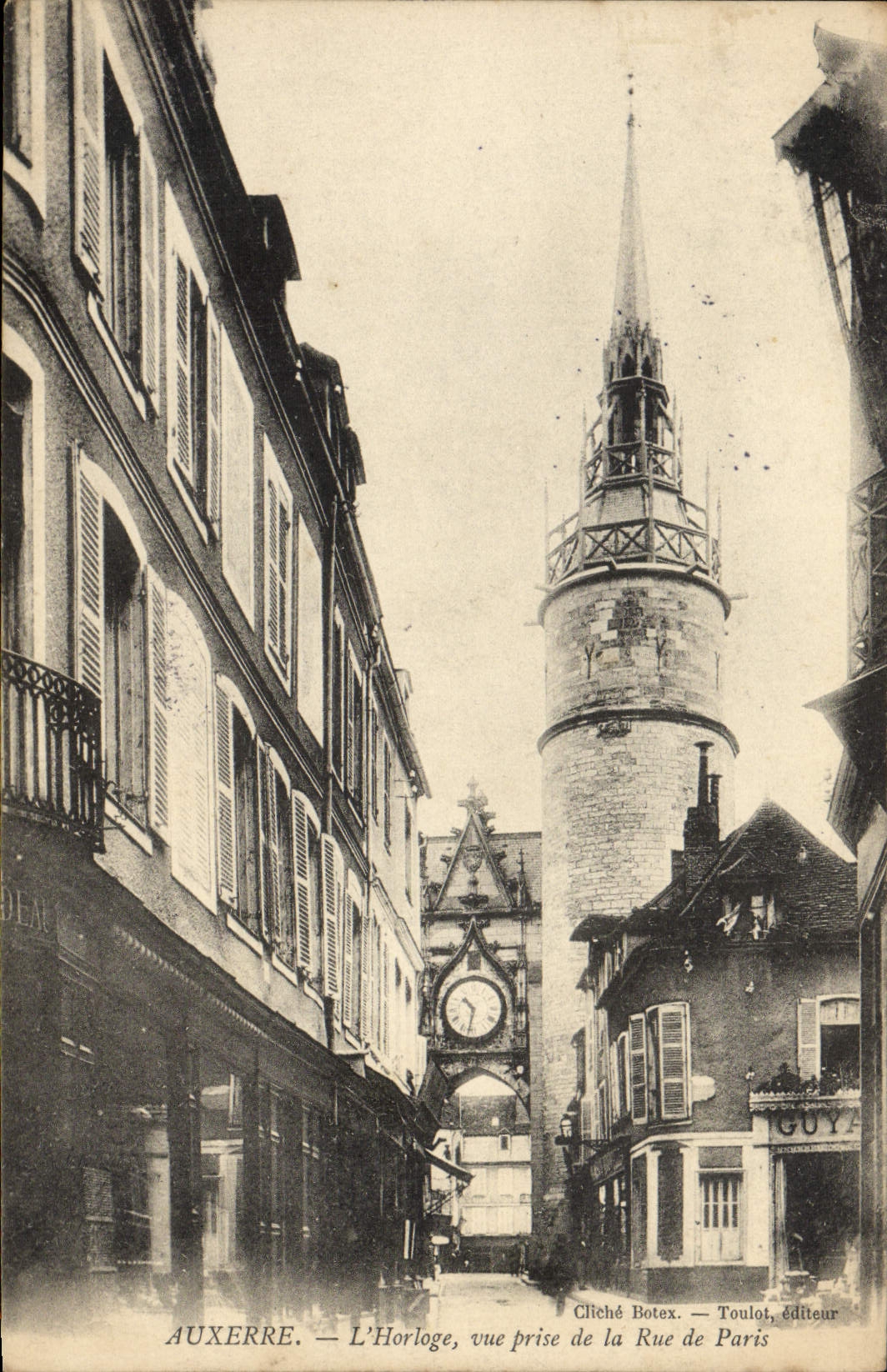 VINTAGE POSTCARD Auxerre the Clock Seen from of the Street of Paris