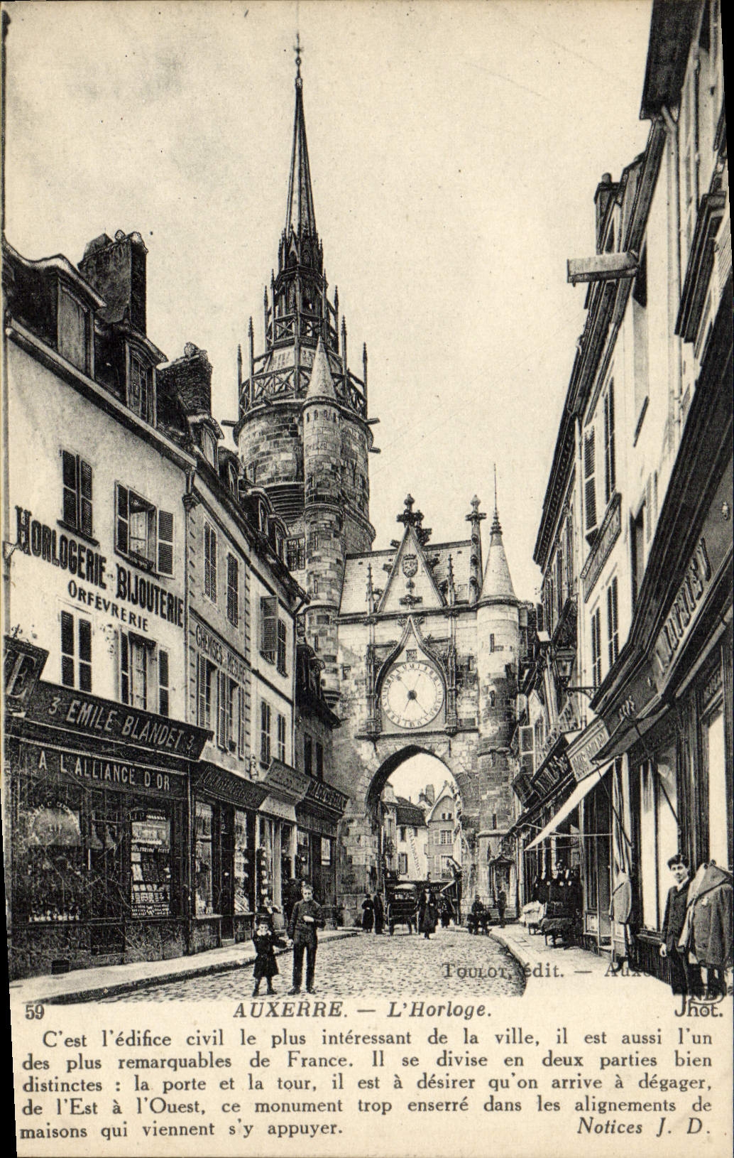 VINTAGE POSTCARD Auxerre the Clock Clock industry Emile Blandet with the gold alliance