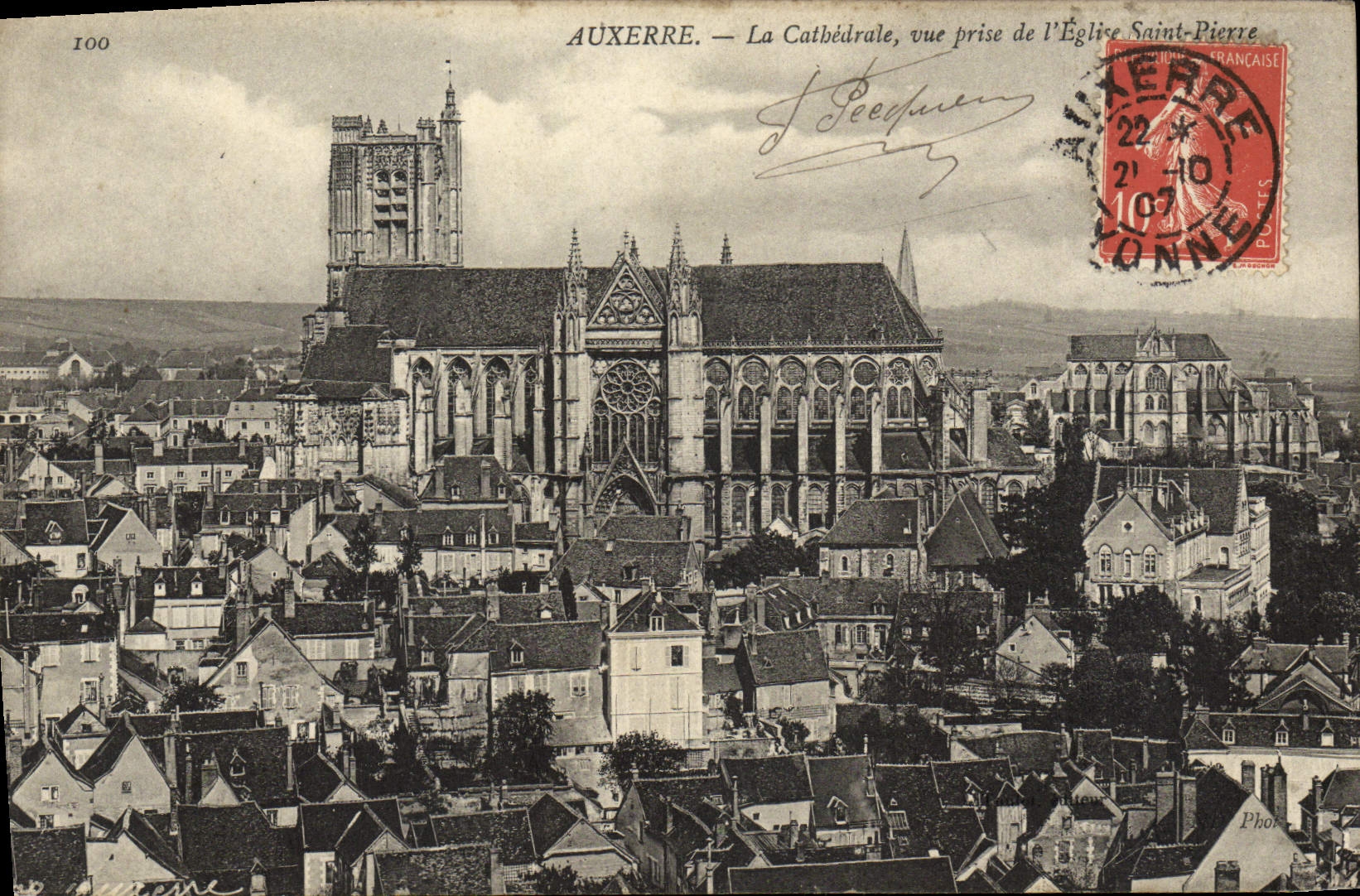 VINTAGE POSTCARD Auxerre the Cathedral Seen from of the Church