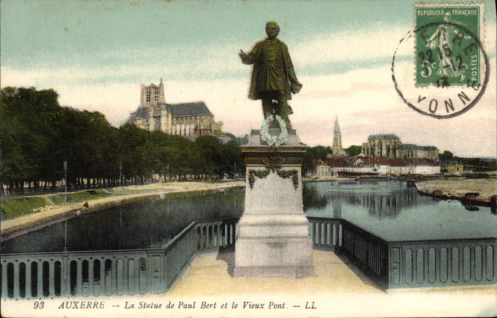 VINTAGE POSTCARD Auxerre the Statue of Paul Bert and the Old Bridge